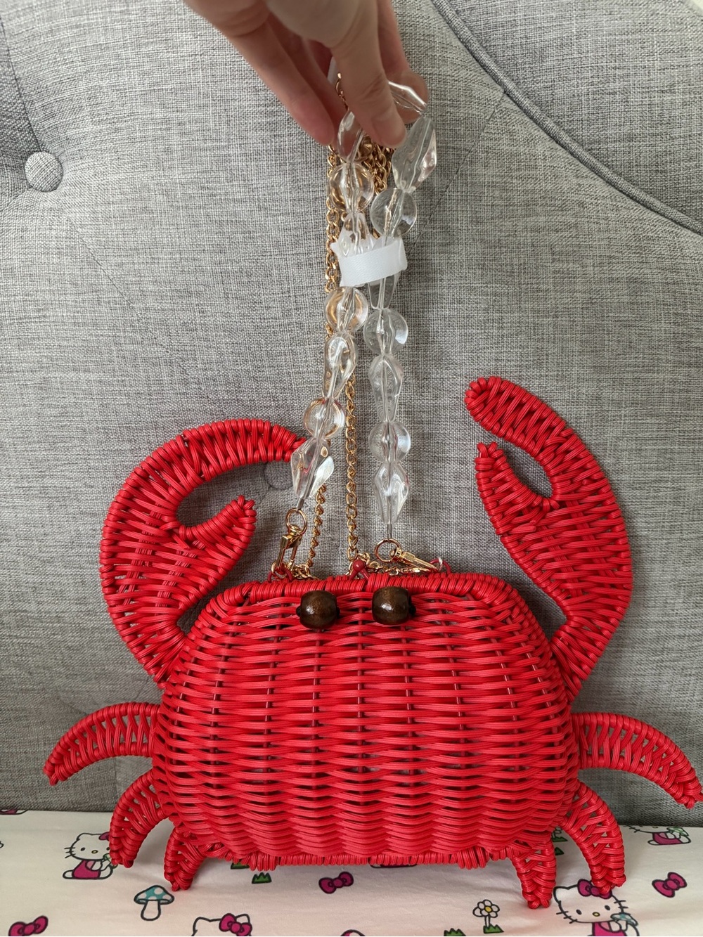NWT Tommy Bahama red wicker straw crab purse with beaded chain and gold chain